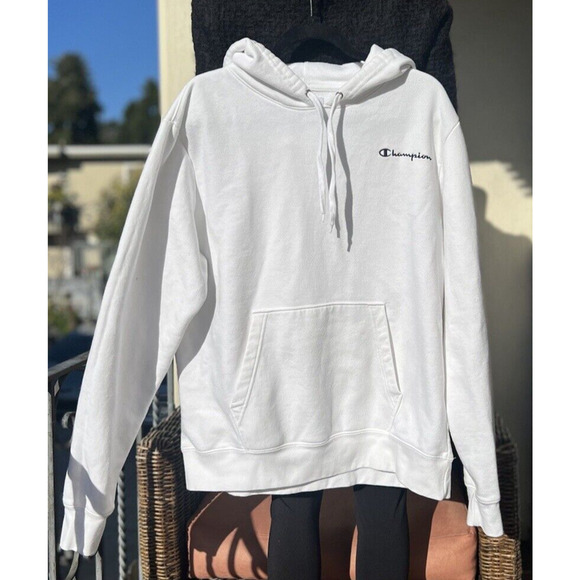 Champion Sweatshirt Hoodie Men's L Long Sleeve Embroidered Logo White - Picture 1 of 5